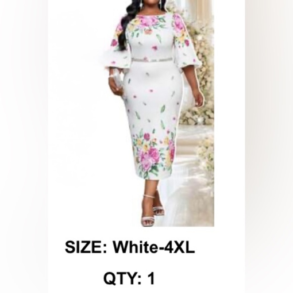 New Floral White Midi Dress (SHEIN Curve)